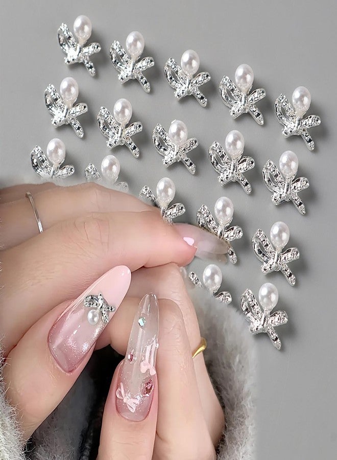 CJDLTS Bow with Pearl Nail Art Accessories Mix Stereo Matel Nails Decoration 30 Pcs Gold & Silver Sweet Bow with Pearl Nail Supplies Suitable Women Daily Manicure Decoration - Image 5